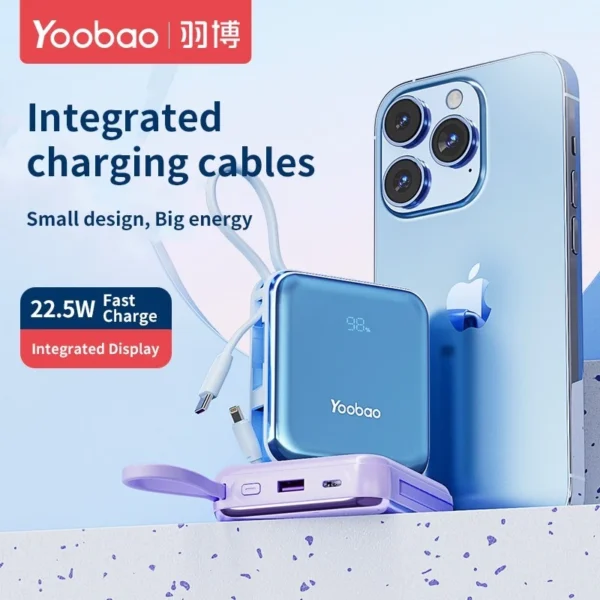 Yoobao LK10 10000mAh Mini Fast Charging Powerbank Built in Cables (Lightning & Type C) PD20W SCP22.5W