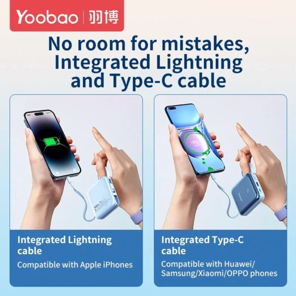 Yoobao LK10 10000mAh Mini Fast Charging Powerbank Built in Cables (Lightning & Type C) PD20W SCP22.5W