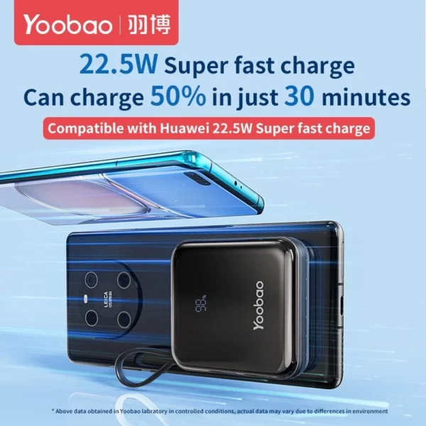 Yoobao LK10 10000mAh Mini Fast Charging Powerbank Built in Cables (Lightning & Type C) PD20W SCP22.5W