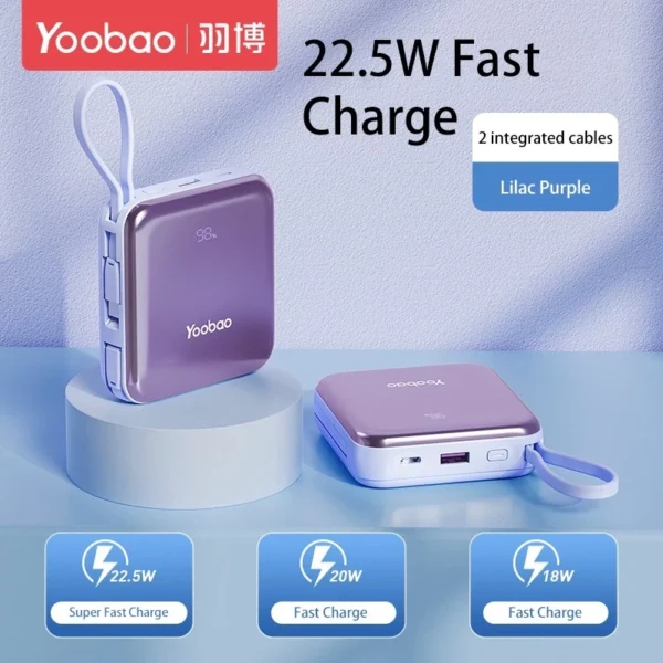 Yoobao LK10 10000mAh Mini Fast Charging Powerbank Built in Cables (Lightning & Type C) PD20W SCP22.5W