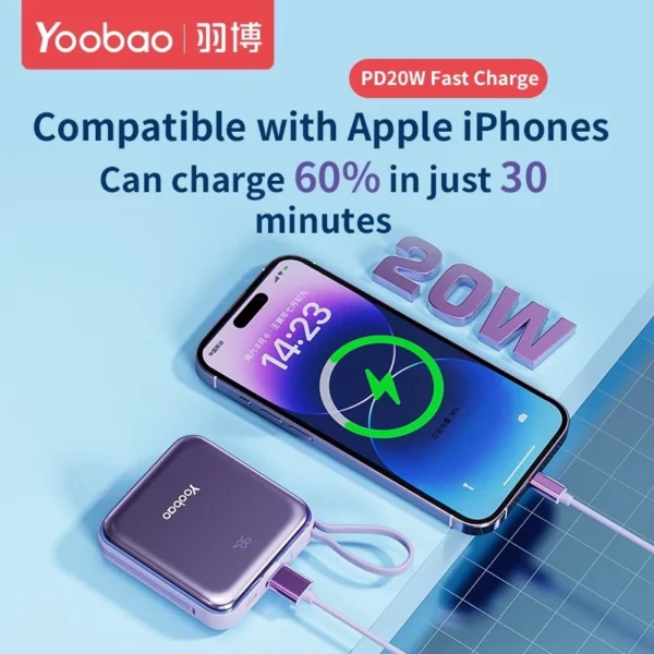 Yoobao LK10 10000mAh Mini Fast Charging Powerbank Built in Cables (Lightning & Type C) PD20W SCP22.5W